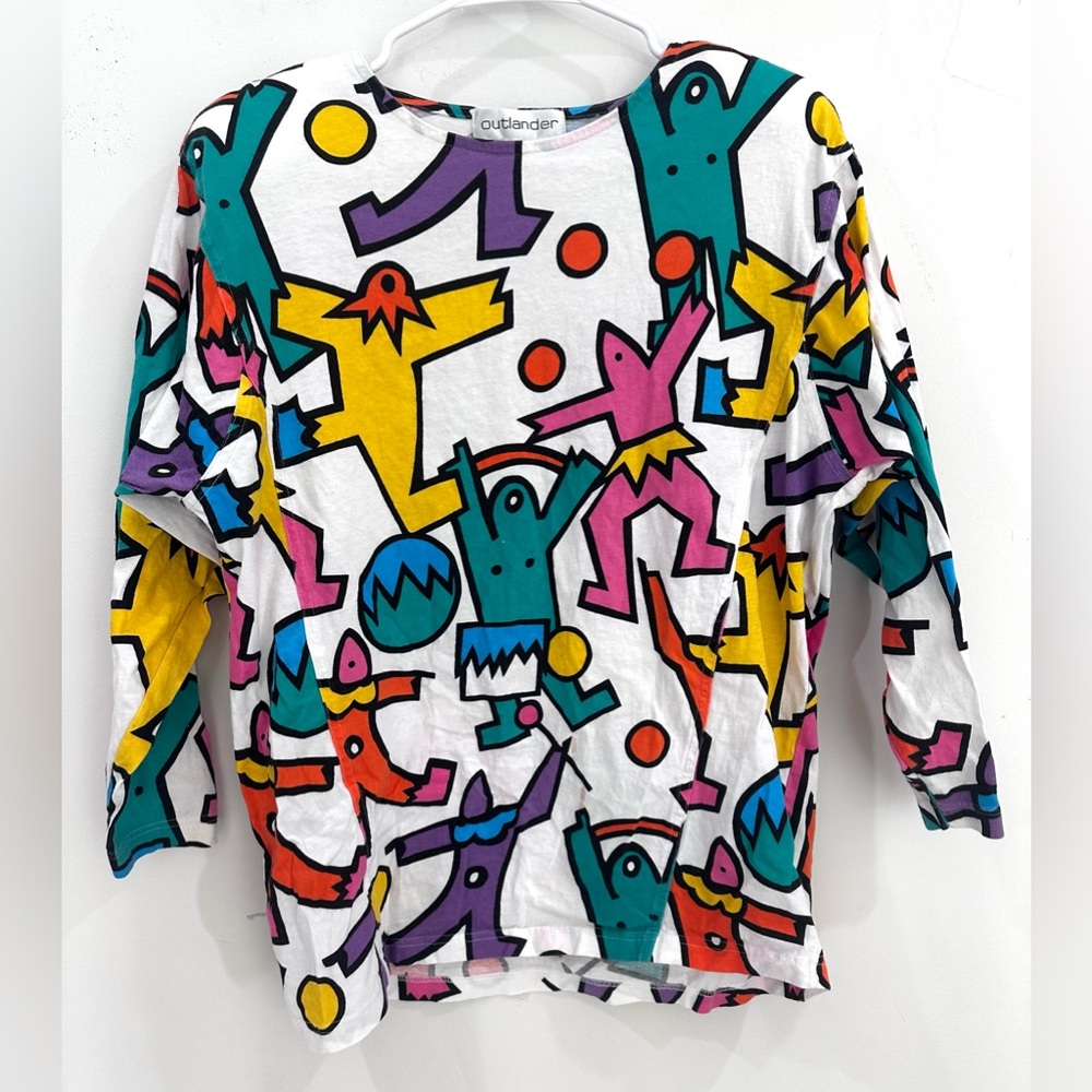Vintage Retro Outlander Abstract Herring Like Mid - Long Sleeve Colorful Shirt S